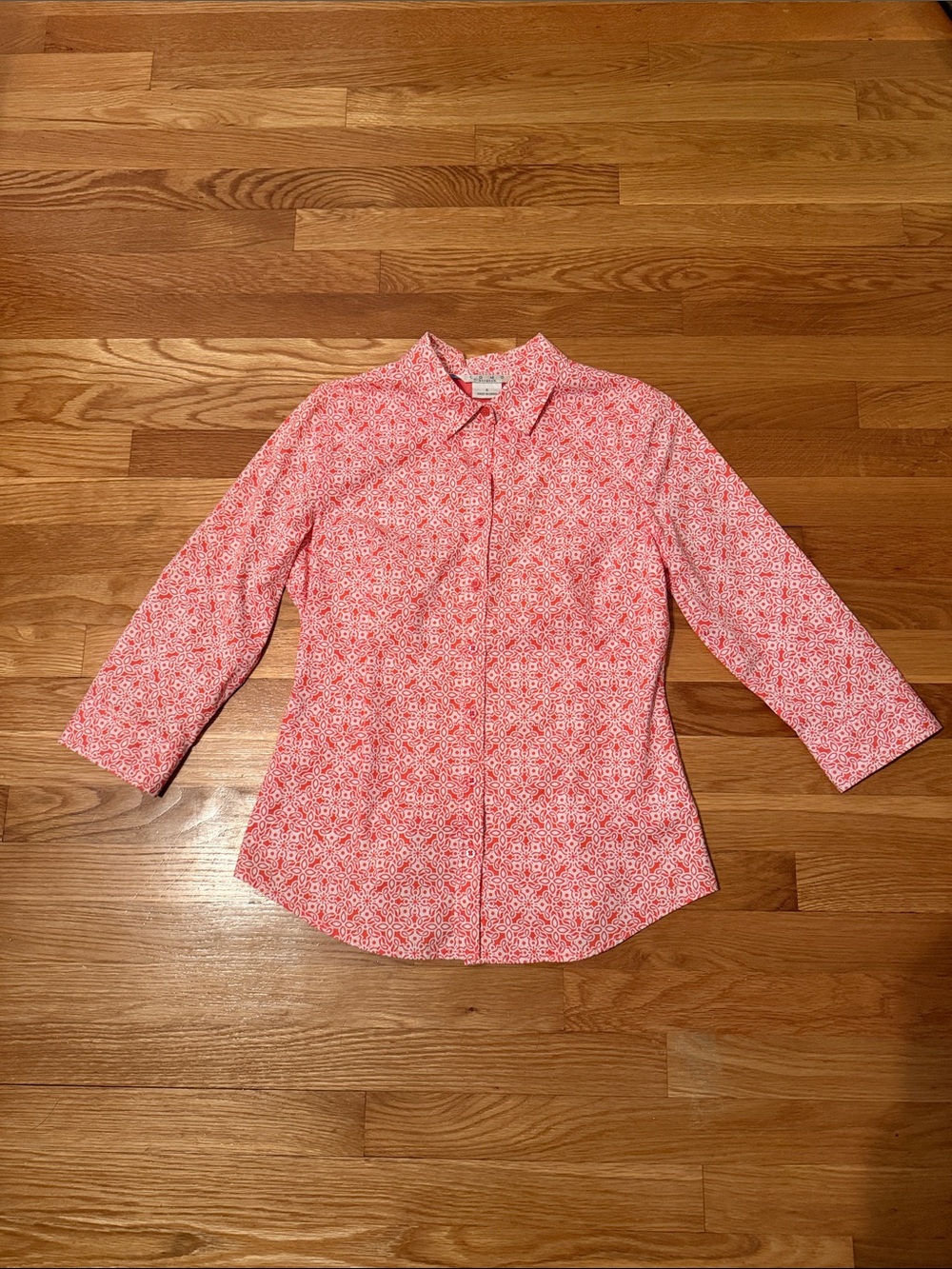Women’s coral Pink Patterned Button-Down Shirt